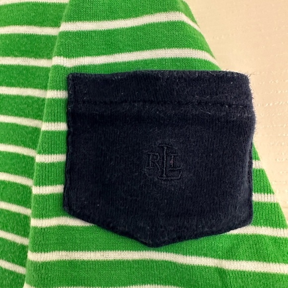 Lauren Ralph Lauren Green White Striped Short Sleeve Pocket Tee T-Shirt Medium - Picture 3 of 4